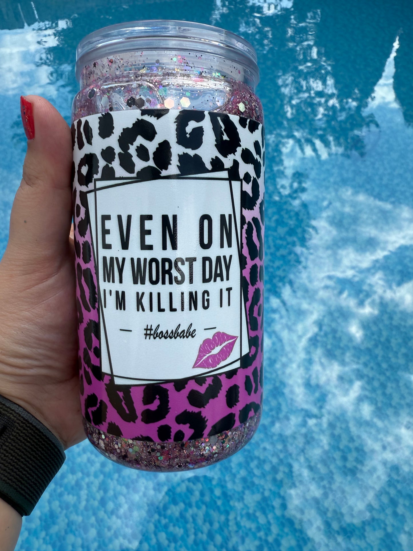 16oz Light Pink & Black/hearts (#16) Glow In The Dark *quote (NO DEFECTS)