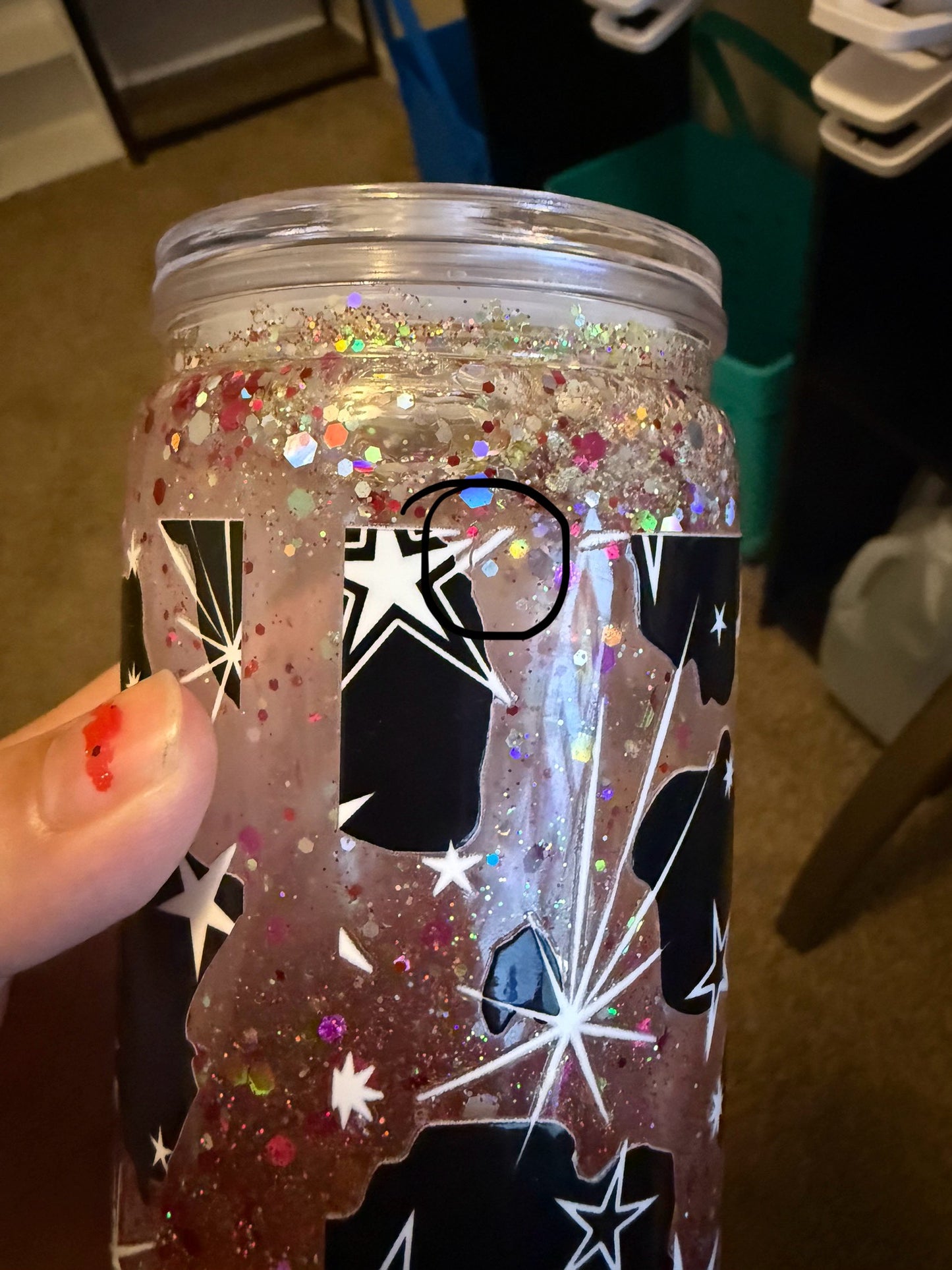 16oz Yellow; silver,pink. Decal slightly torn in spots (#36)