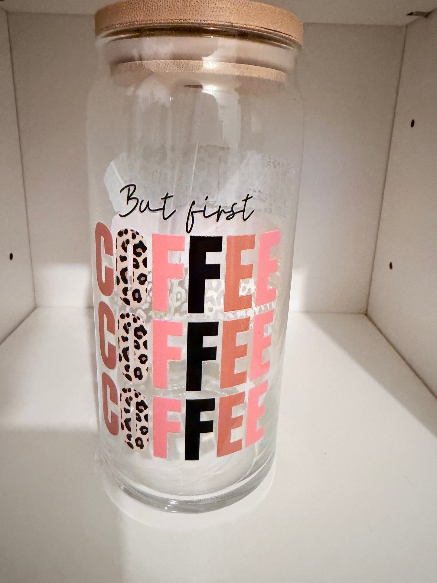 20oz Glass Coffee Cup; No Glitter! (#43)