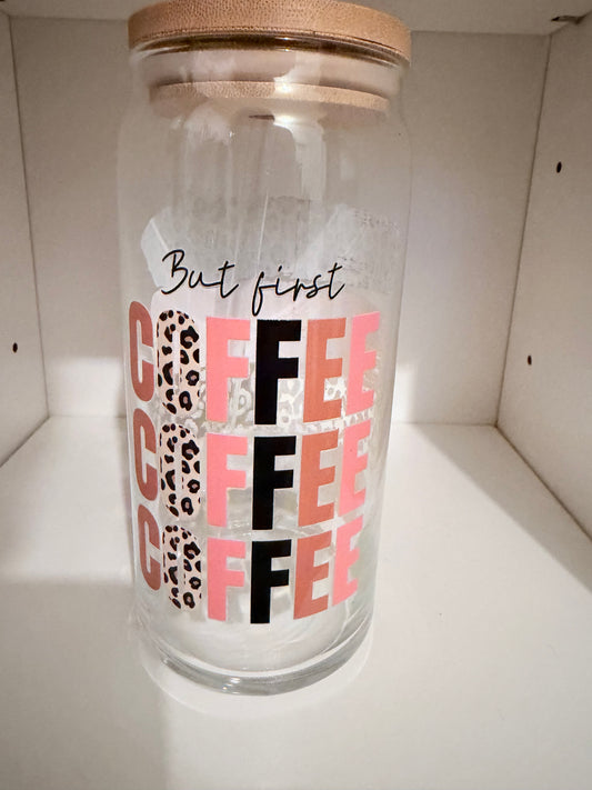 20oz Glass Coffee Cup; No Glitter! (#43)